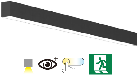 Pragmalux Skyline 1,5m 12,5-44W 1500-5500lm 2CCT 3000-4000K prisma zwart RAL9005 + Noodmodule 3 uur