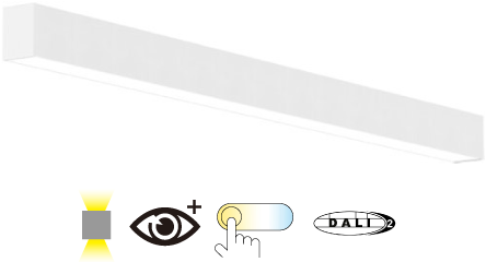 Pragmalux Skyline 1,5m DALI2 12,5-39,5W 1750-5750lm 2CCT 3000-4000K met uplight 10,5W 1350lm opaal wit RAL9016-10