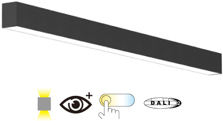 Pragmalux Skyline 1,5m DALI2 12,5-39,5W 1575-5050lm 2CCT 3000-4000K met uplight 10,5W 1350lm opaal zwart RAL9005-10