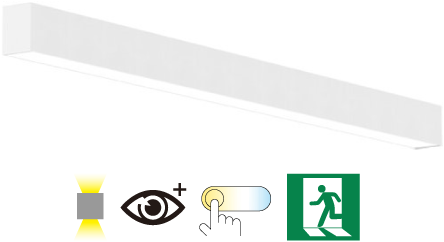 Pragmalux Skyline 1,5m 12,5-44W 1700-6250lm 2CCT 3000-4000K met uplight 12W prisma wit RAL9016 + Noodmodule 3 uur