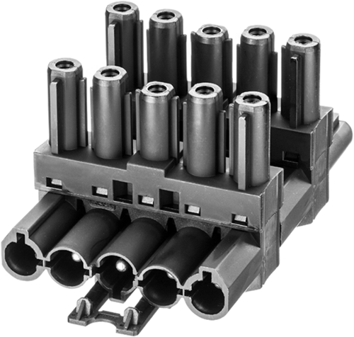 Splitter, 5-polig, 1 in 3 uit, zwart