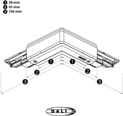 PRX 3-Fase DALI Rail 90° Bocht Links aarde buitenzijde Grijs