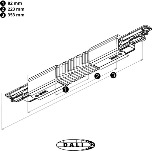 PRX 3-Fase DALI Rail Flexibele Koppelstuk Lang Grijs