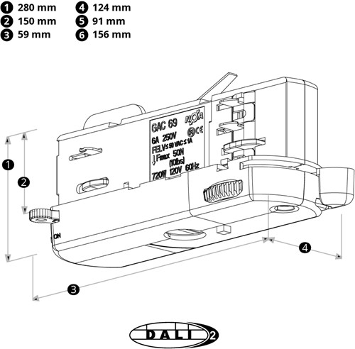 PRX 3-Fase DALI Rail GAC-69 Adapter 70mm Grijs