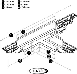 PRX 3-Fase DALI Rail T-Koppelstuk Grijs Links Type 2