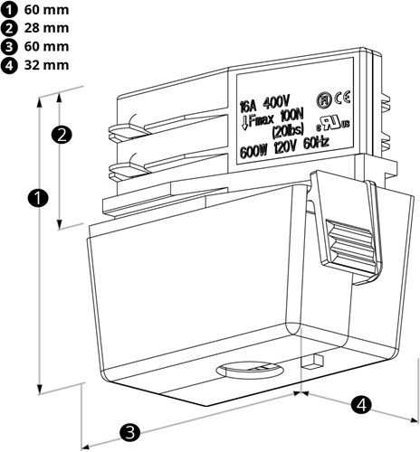 PRX 3-Fase Rail multi-adapter 3-fase + 400V aftakking Grijs