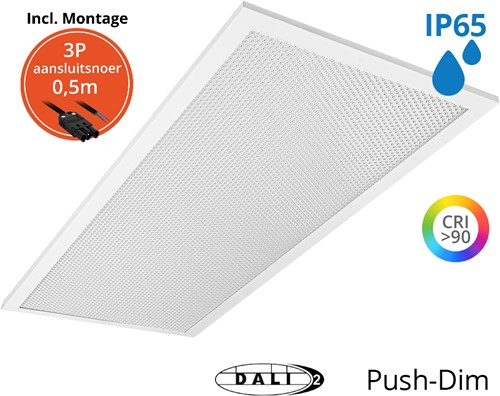 Pragmalux LED Paneel 30x60cm Sigma G2 IP65 CRI>90 20W 5000K-6500K 2-CCT 2550--2600lm UGR<19 +TCI DALI Driver incl. 3P Aansluitsnoer (2x14W/2X18W)