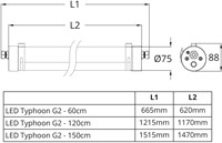 Pragmalux LED TL Waterdicht Armatuur Typhoon G2 IP66 IP69K IK08 PMMA 60cm max.17W 3000-4000K-6000K 3CCT max.2200lm 4x2,5mm DvB (2x18W) DALI2-8